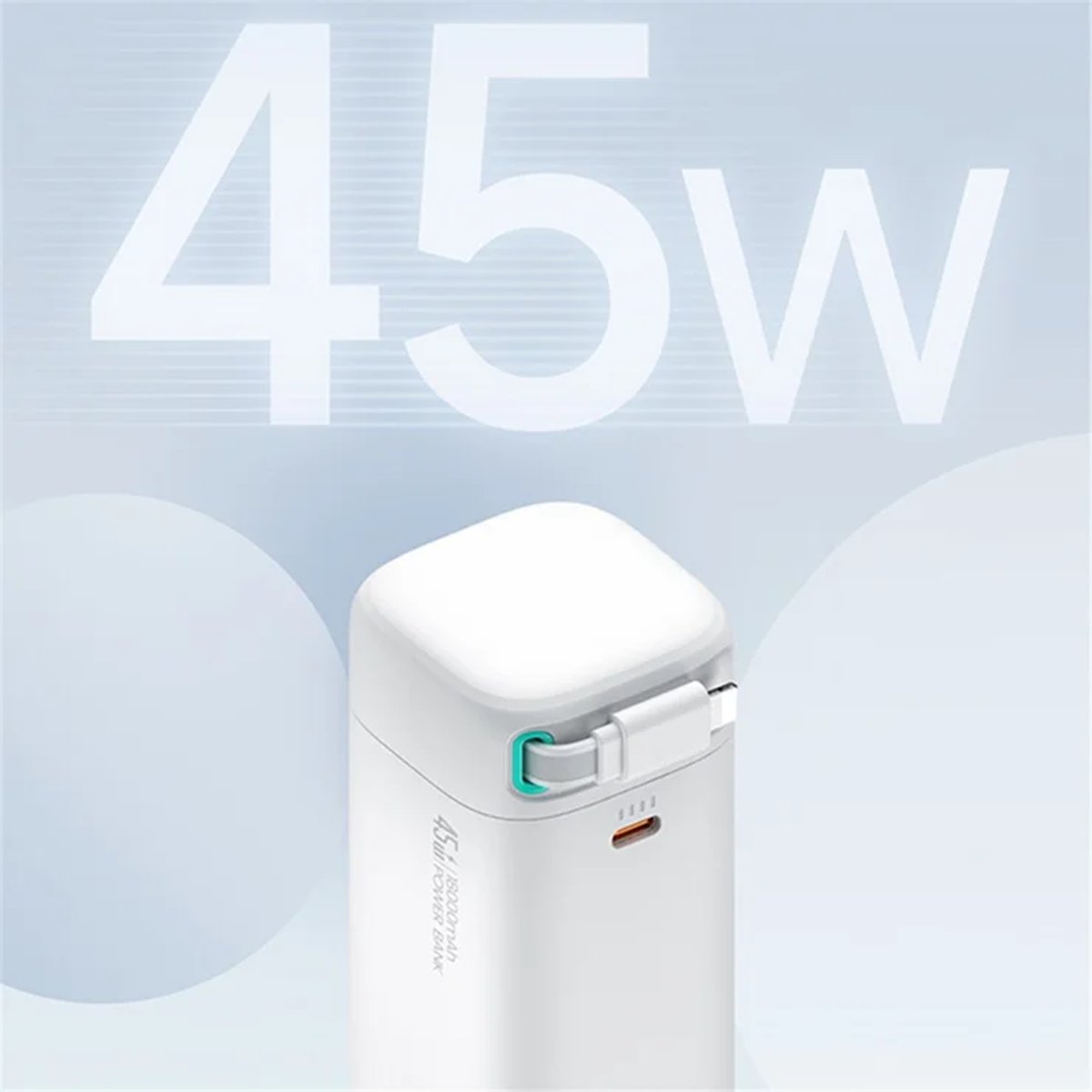 USAMS Power Bank US-CD217 PD 45W 18000mAh Dual Output Portable Charger with iP Magnetic Retractable Cable - White thumbnail 2