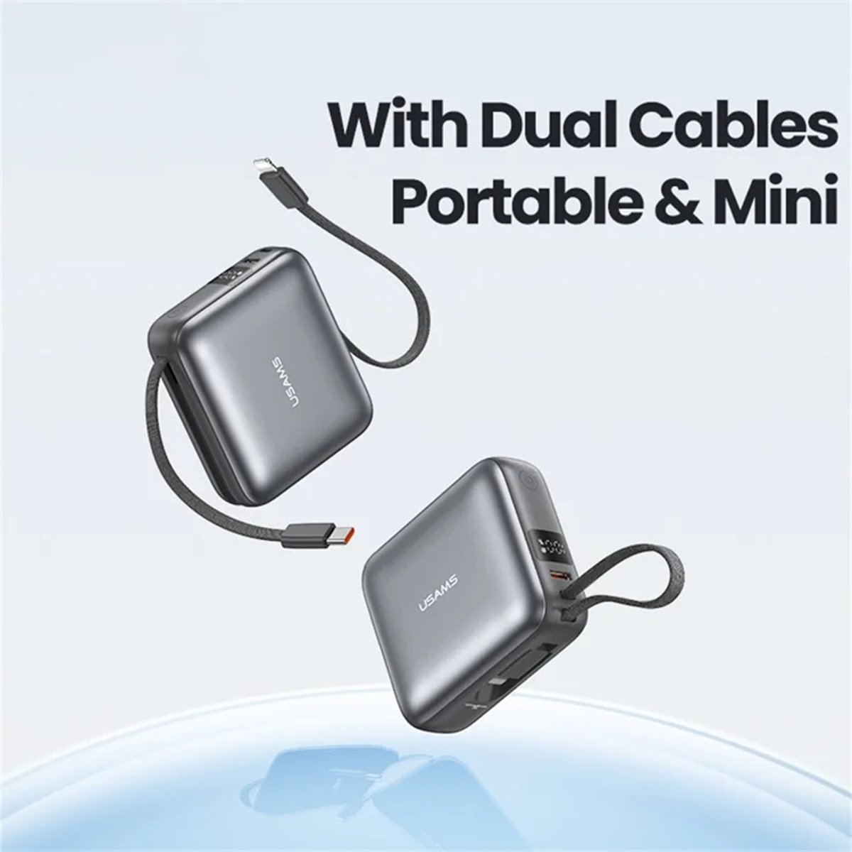 USAMS CD240 PB78 20W Mini Fast Charging Digital Display Power Bank With Dual C+L Cables 10000mAh thumbnail 2