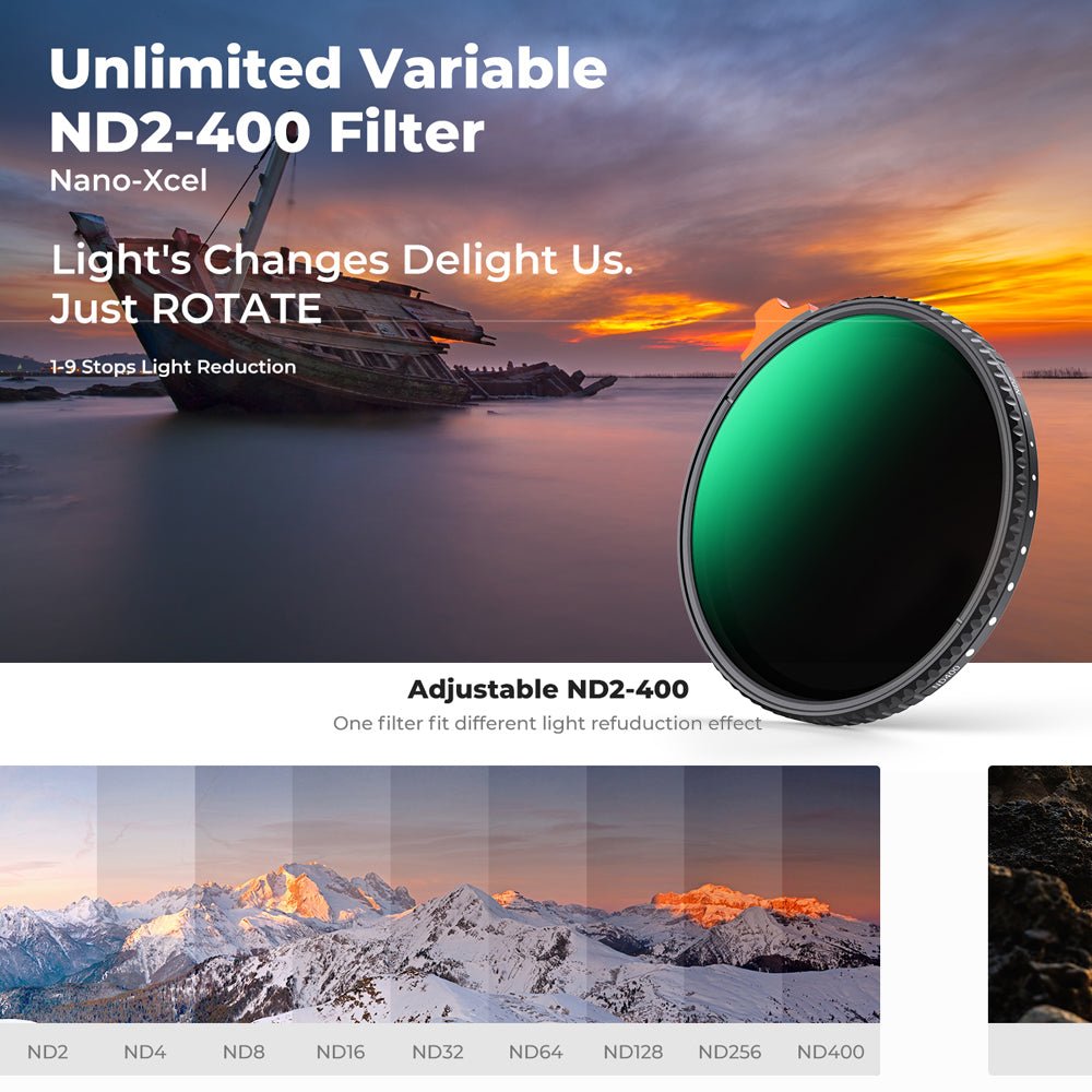 K&F Concept 40.5mm Variable ND Filter ND2-ND400 (1-9 Stop) Lens Filter Waterproof Scratch Resistant Nano-Xcel Series(KF01.2374) thumbnail 2
