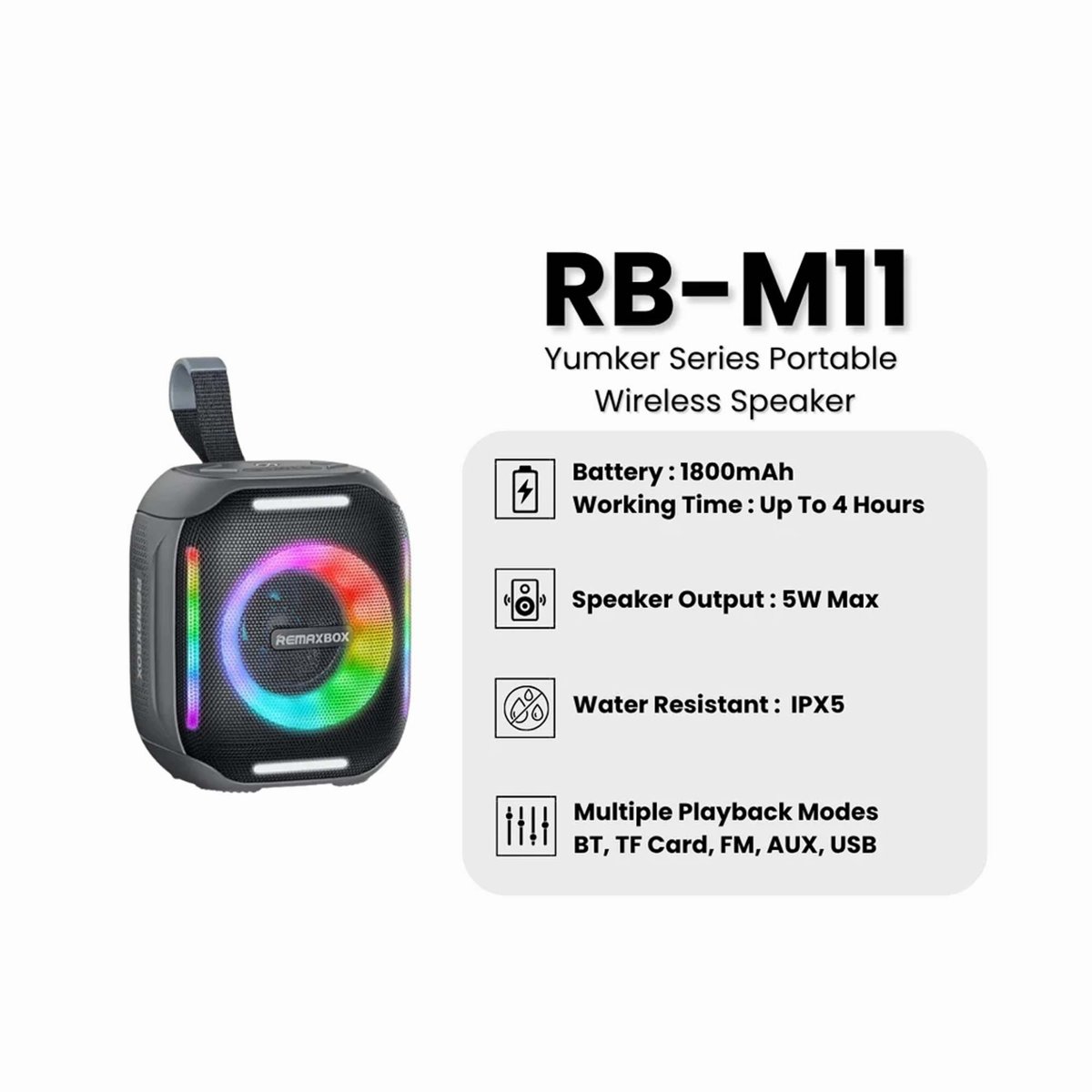 REMAX Yumker Series 5W Party Light Portable Wireless Speaker RB-M11 thumbnail 2