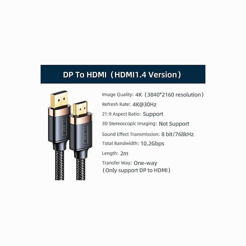 USAMS DisplayPort - HDMI Cable 2m Black thumbnail 2