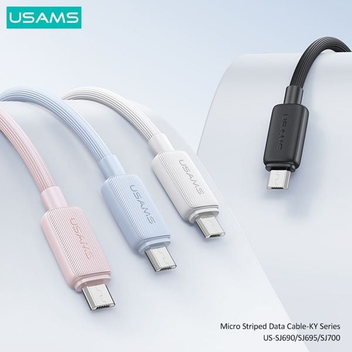 USAMS US-SJ700 Micro Striped Data Cable-KY Series 3M White charging cable Pink thumbnail 2