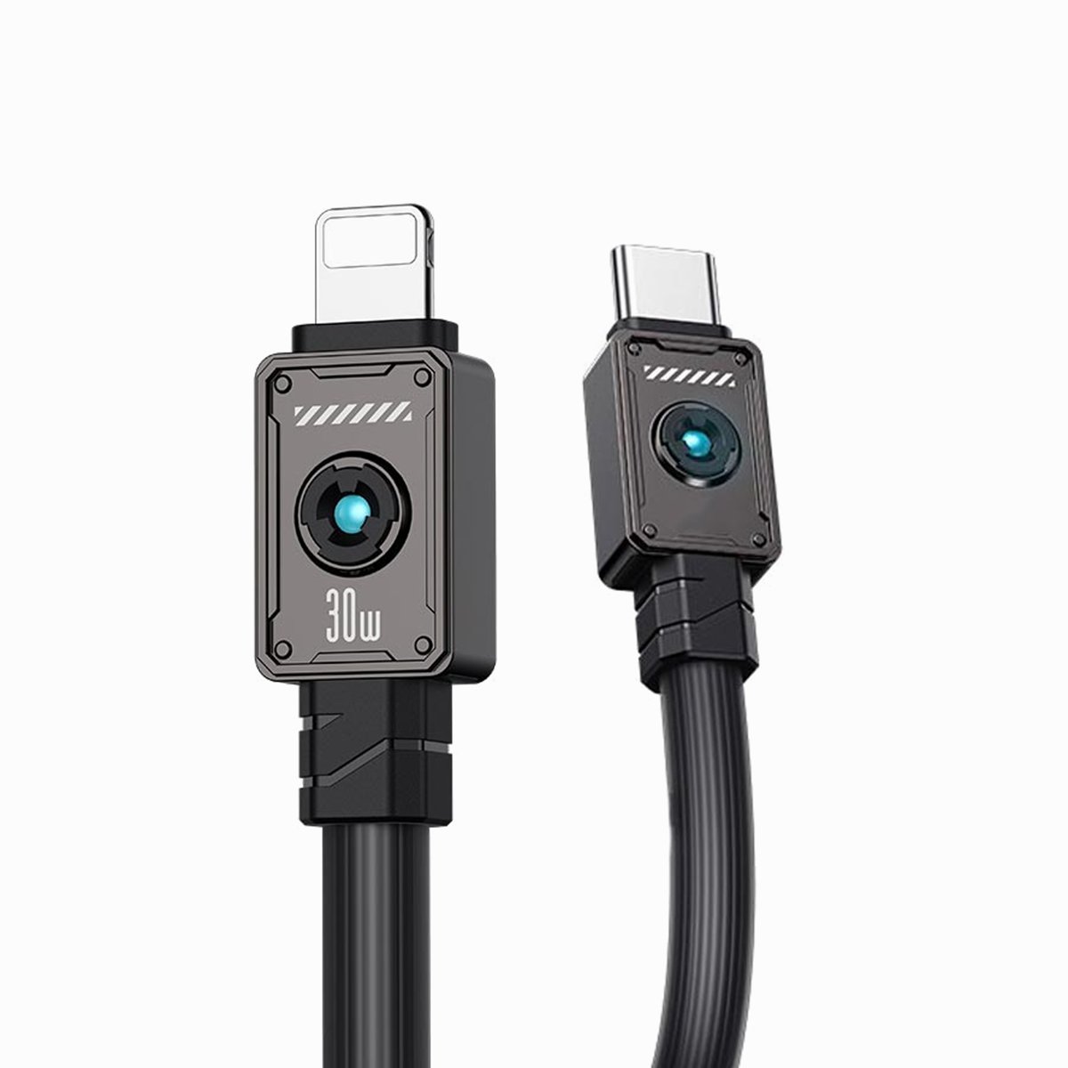 USAMS US-SJ685 Type-C To Lightning 30W Zine Alloy Fast Charging & Data Cable With Light -Mecha Series 1.2m White image 1