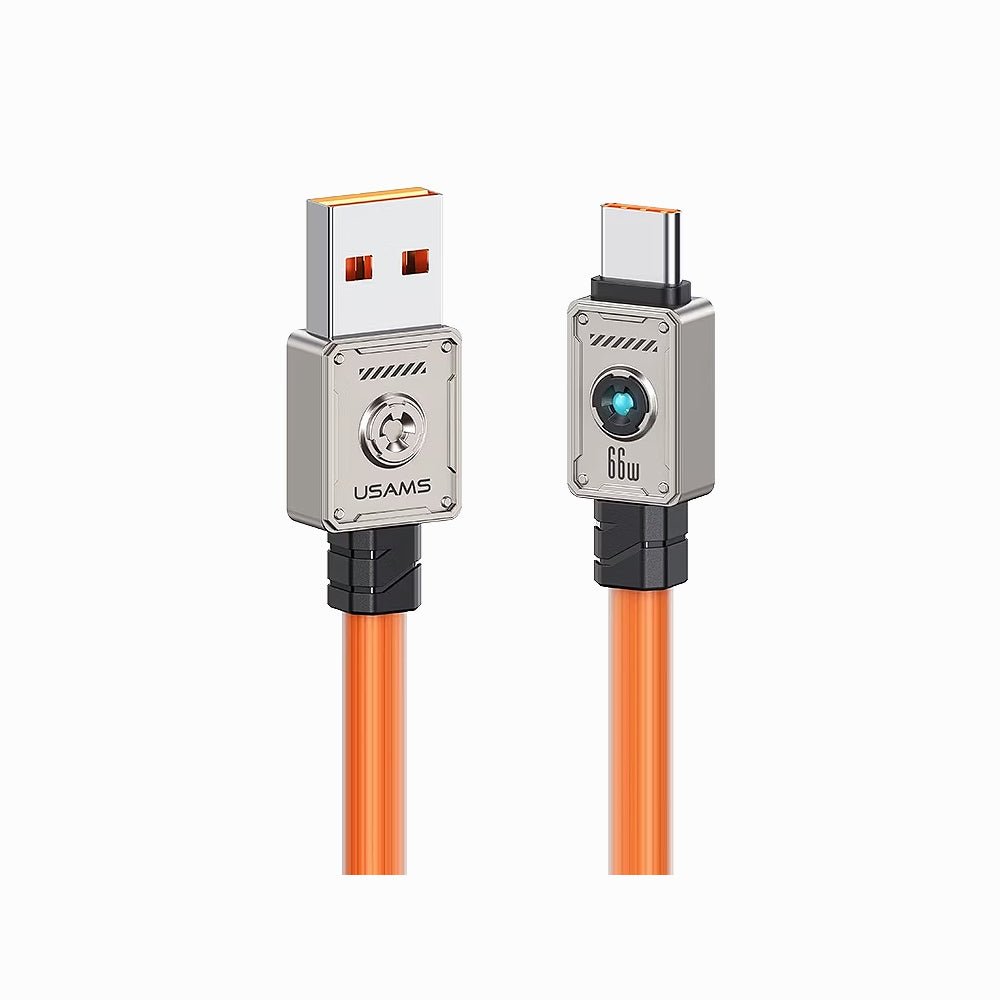 USAMS US-SJ686 Type-C 66W Zine Alloy Fast Charging & Data Cable With Light -Mecha Series 1.2m Orange image 1