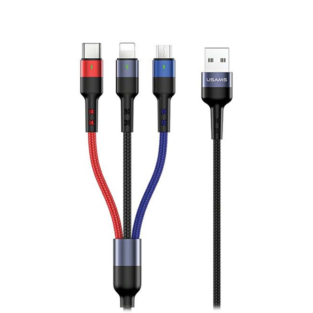 Usams USB Cable USB-A - USB-C + microUSB + Lightning 3 m Black image 1