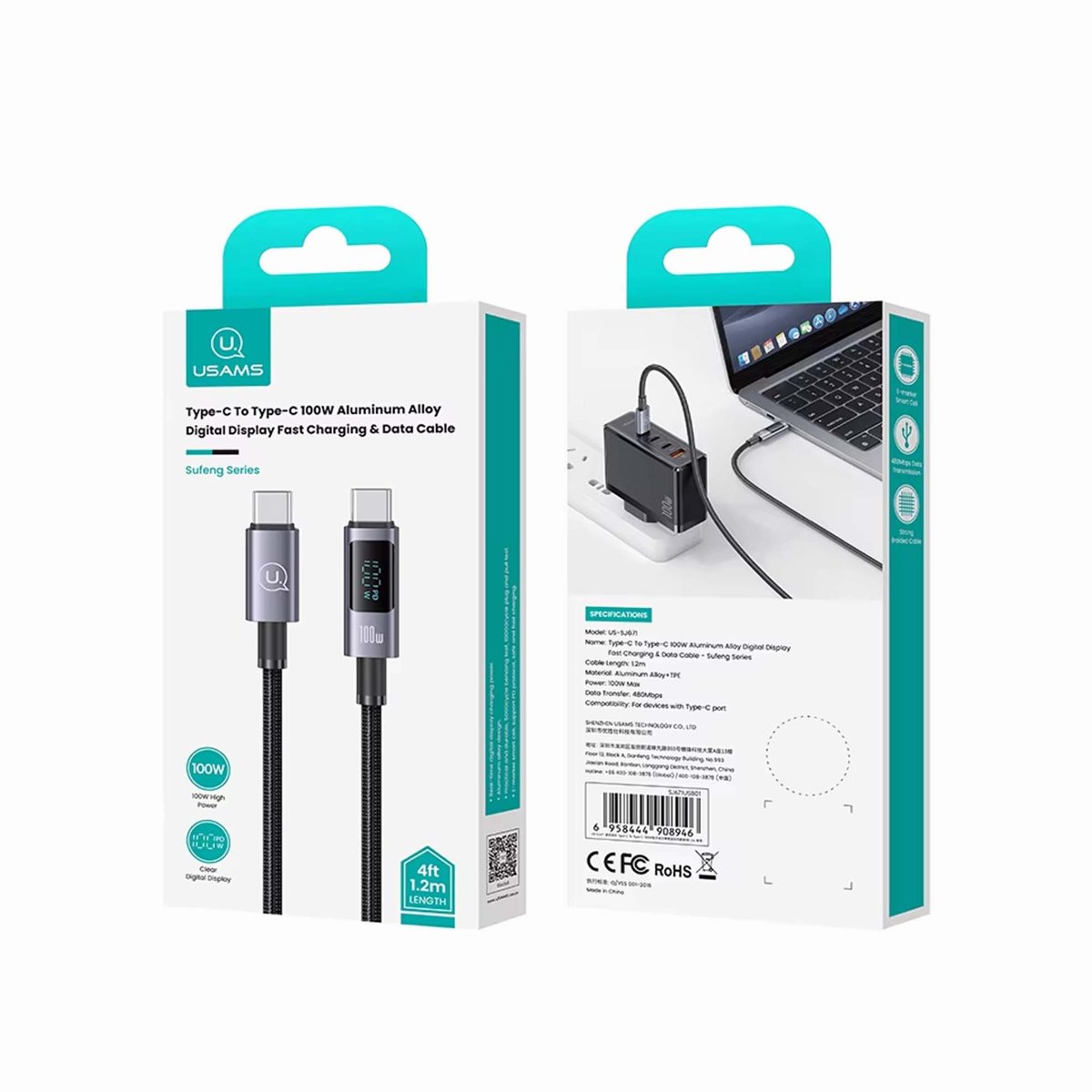 USAMS SJ671 Type C to Type C 100W digital display fast charging cable 1.2M thumbnail 2