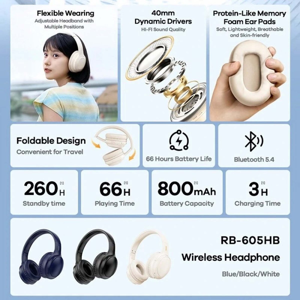REMAX Wireless Headphones RB-605HB Black thumbnail 2