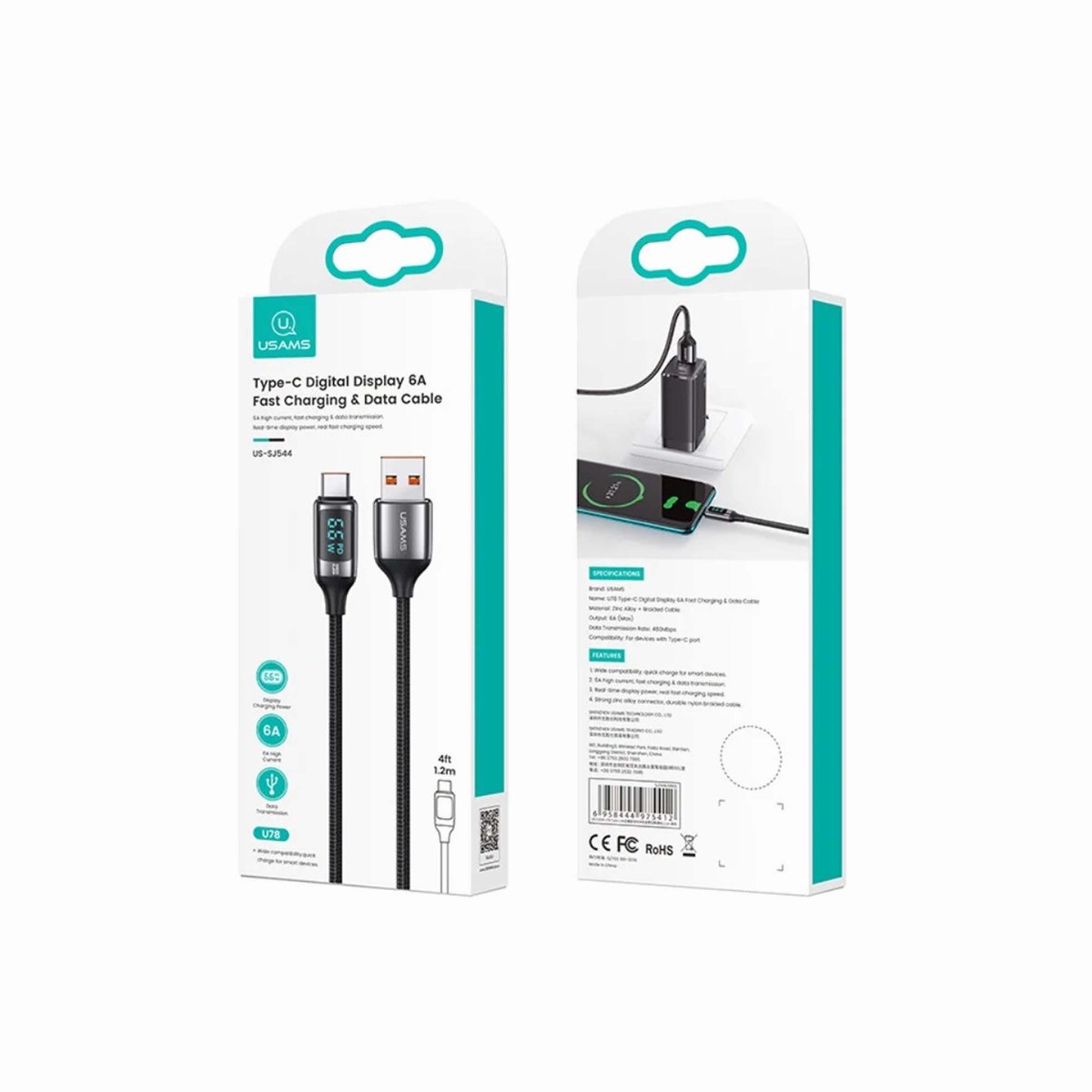 Usams USB Cable USB-A - USB-C 1.2 m Black thumbnail 2