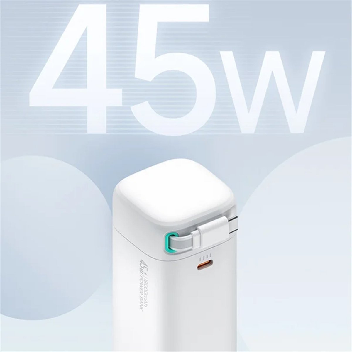 USAMS US-CD216 PD 45W Power Bank Dual Type-C 18000mAh Power Station with Retractable Magnetic Cable - White thumbnail 2