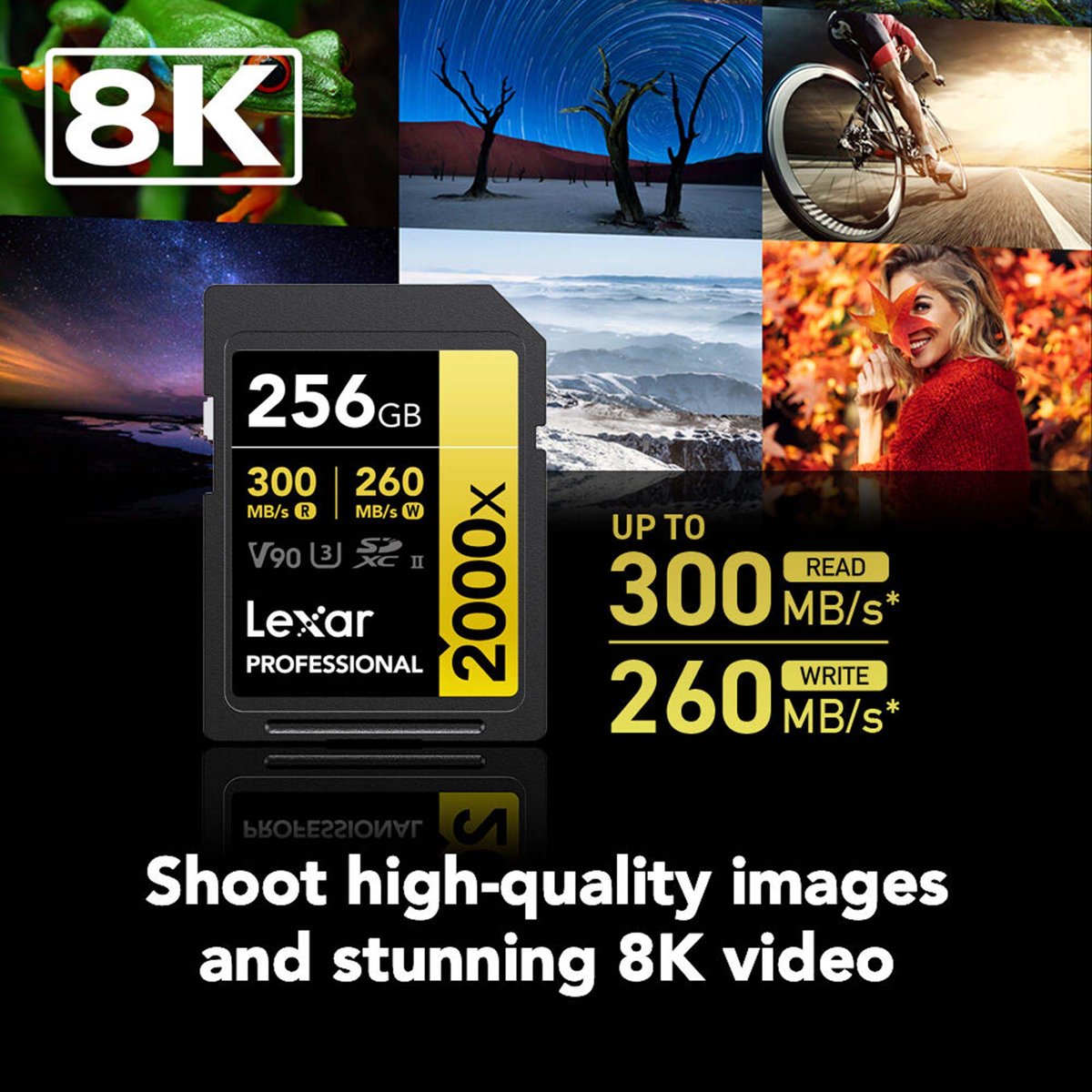 LEXAR PROFESSIONAL 256GB 2000X SDHC UHS-II MEMORY CARD 300MB/S - 260MB/S C10 V90 U3 - LSD2000256G-BNNNG thumbnail 2