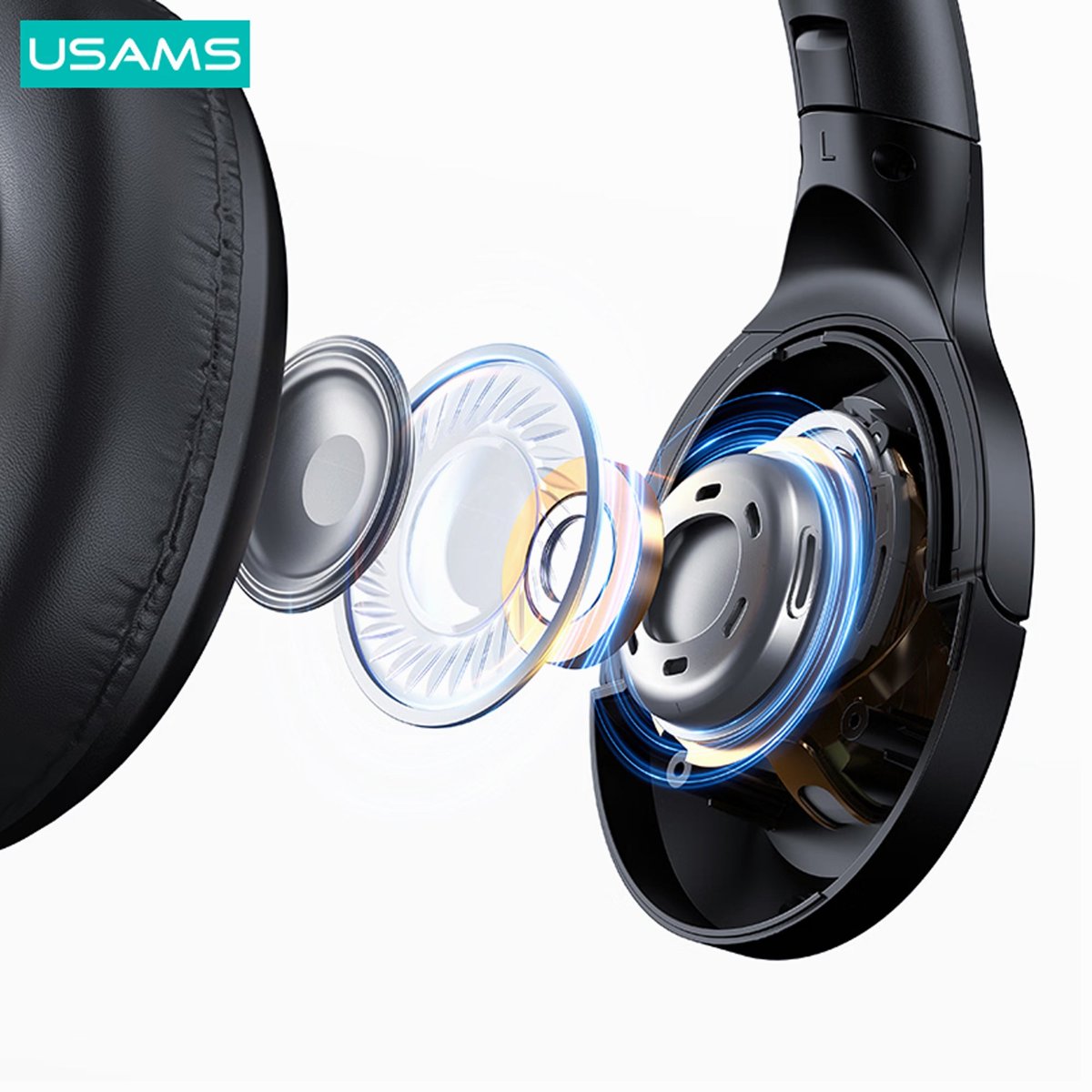 USAMS YH21 Bluetooth-compatible Over-Ear Headphones HiFi Stereo Headset 70H Long Playtime Hands-Free Calls - Black thumbnail 2