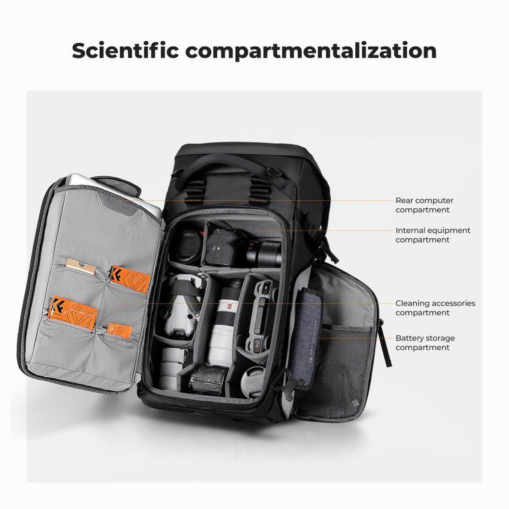 K&F Concept KF13.206V130L Camera Backpack Adjustable Straps – Fits 15" Laptop, Camera Gear BLACK Color (KF13.206V1) thumbnail 2