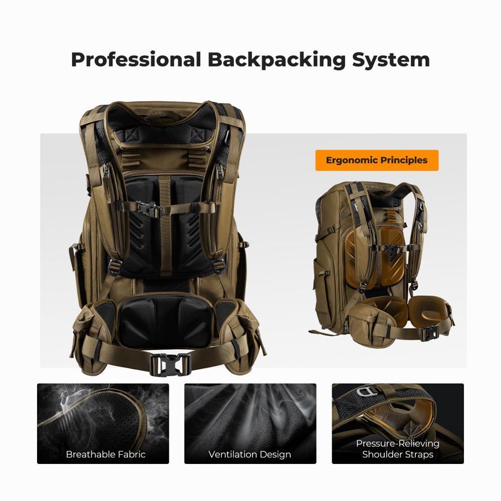 K&F Concept 30L Camera Backpack Adjustable Straps – Fits 15" Laptop, Camera Gear Gold Color (KF13.206) thumbnail 2