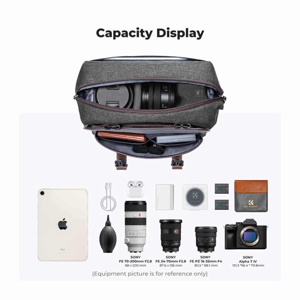 K&F Concept 8L Retro Camera Shoulder Crossbody Sling Bag with Tripod Holder & Enough Storage for Cameras, Lenses, Drones, Smartphones, Table thumbnail 2