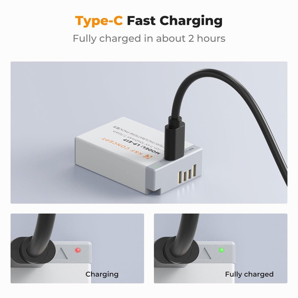 K&F Concept LP-E17 Battery with USB C Fast Charging for Canon EOS R10, R8, R50, Rebel T8i, T7i, T6i, T6s, SL2, SL3, EOS M3, M5, M6, EOS 200D thumbnail 2
