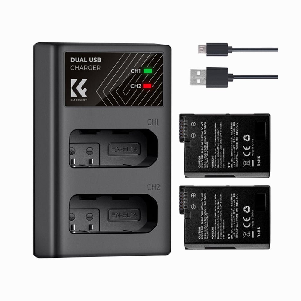 K&FConcept EN-EL14 Battery and Charger for Nikon EN-EL14 Battery, with Dual Charging Slot, Fit for Nikon D3500 D5600 D3200 D3300 D3400 D5500