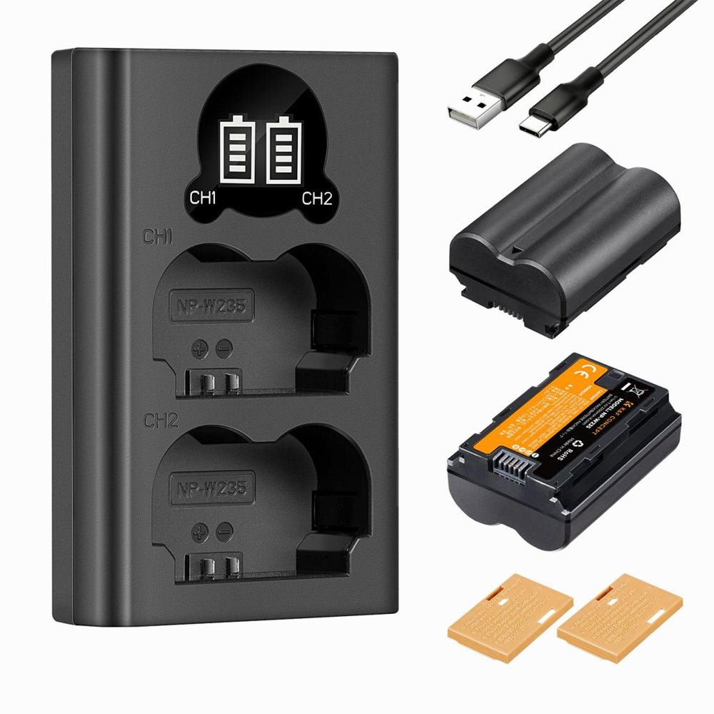 K&F Concept 2200mAh NP-W235 Battery and Charger for Fujifilm X-T5, X-S20, X-H2, X-H2S, GFX 100S, GFX 50S II, X-T4, 2 Pack Battery-KF28.0018