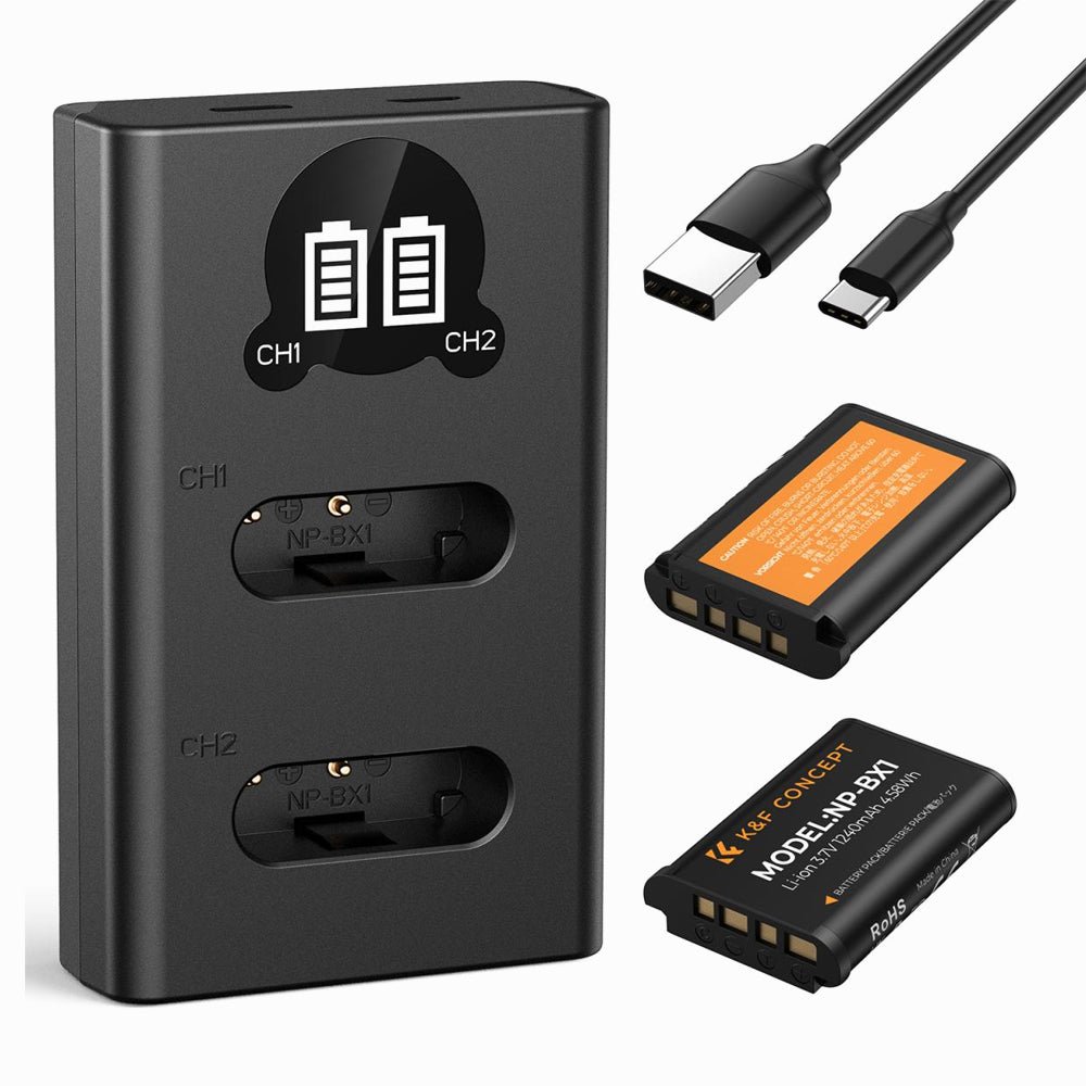 K&F Concept 2-Pack NP-BX1 Battery and Charger Set, Compatible with Sony ZV-1, ZV-1F, DSC-RX100, DSC-RX100 VII, RX100VA, RX100 VI, RX1R II, H