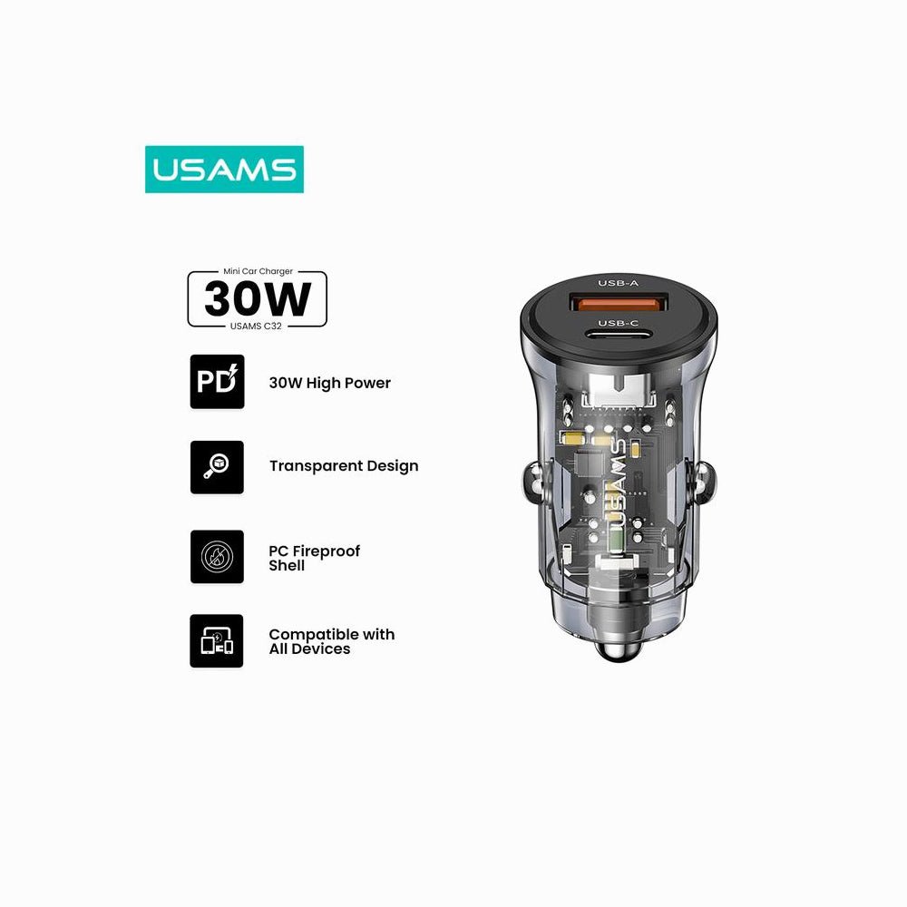 USAMS US-CC164 C32 30W Transparent Dual Port Mini Car Charger thumbnail 2