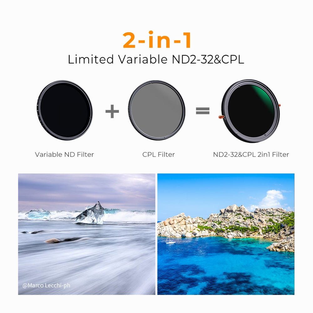 K&F Concept 58mm ND2-32 (1-5 Stop) Variable ND Filter and CPL Circular Polarizing Filter 2 in 1 for Camera Lens No X Spot Weather Sealed Nan thumbnail 2