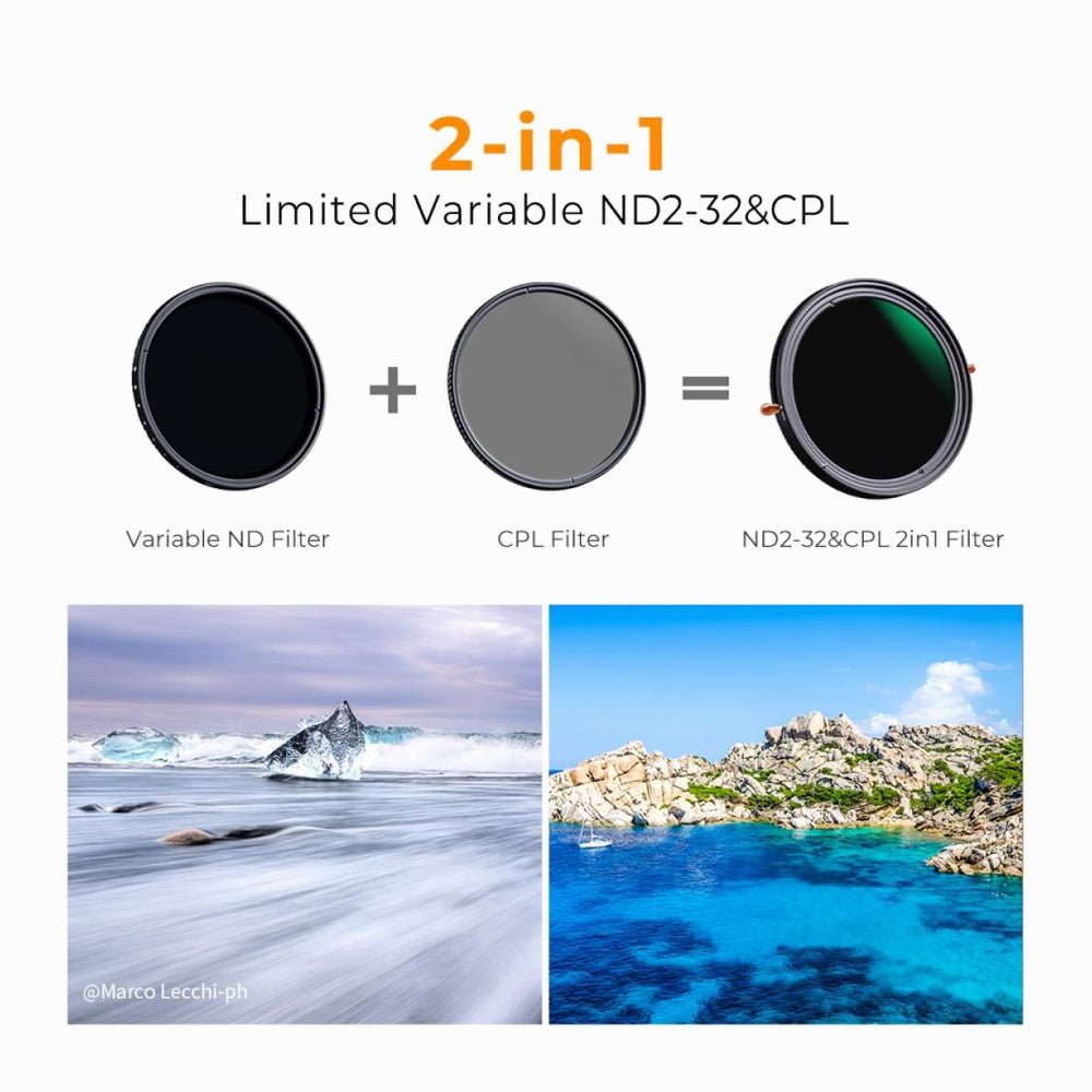 K&F Concept 49mm ND2-32 (1-5 Stop) Variable ND Filter and CPL Circular Polarizing Filter 2 in 1 for Camera Lens No X Spot Weather Sealed Nan thumbnail 2