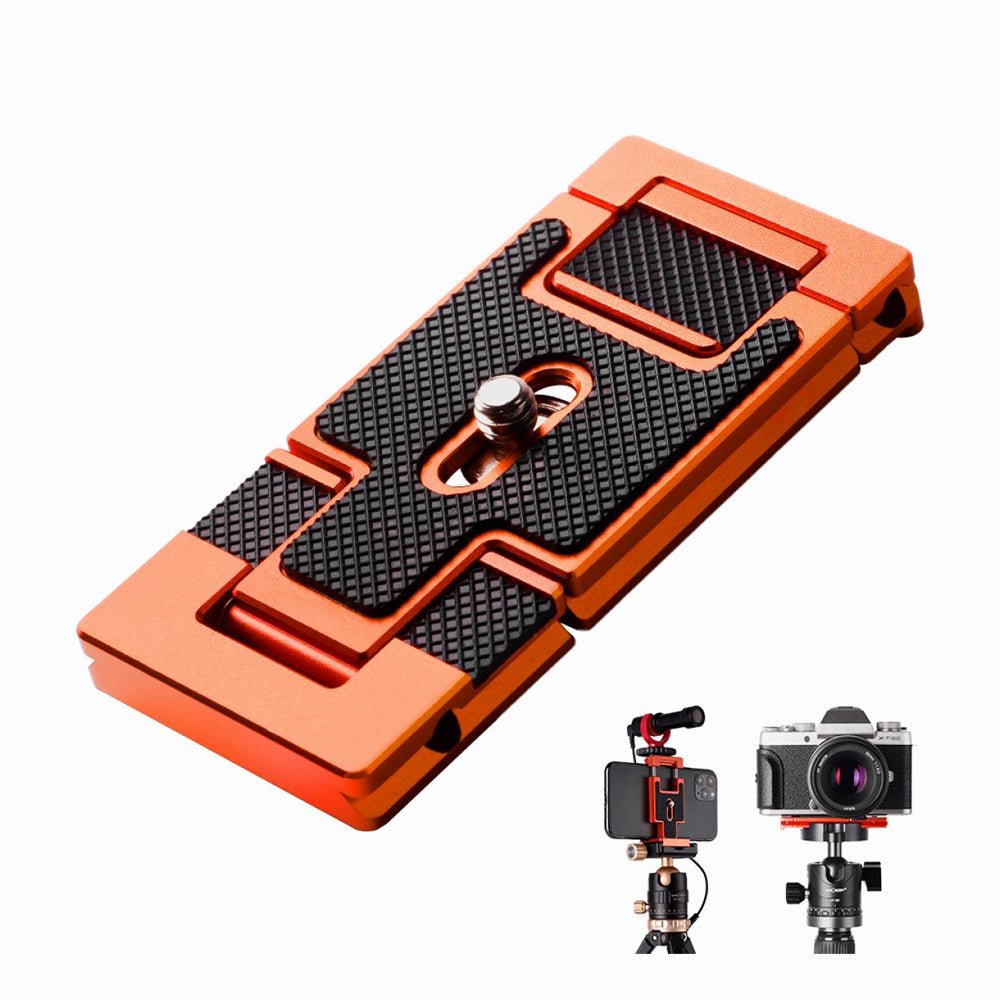 K&F Concept CA02 Aluminum Multi Quick Release Plate 2 in 1 Professional Camera Quick Release Plate for Tripod Camera Mobile Phone (Orange) (