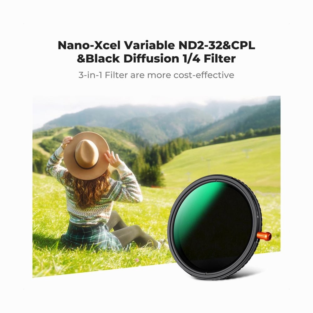 K&F Concept 77mm Variable ND2-32 (1-5 Stops) & Circular Polarizing Filter CPL & Black Mist 1/4 3 in 1 HD Lens Filter with 28 Multi-Coated fo thumbnail 2