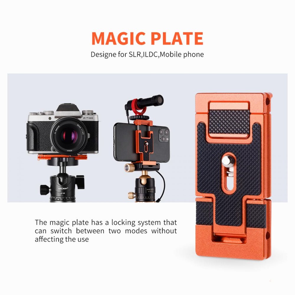 K&F Concept CA02 Aluminum Multi Quick Release Plate 2 in 1 Professional Camera Quick Release Plate for Tripod Camera Mobile Phone (Orange) ( thumbnail 2