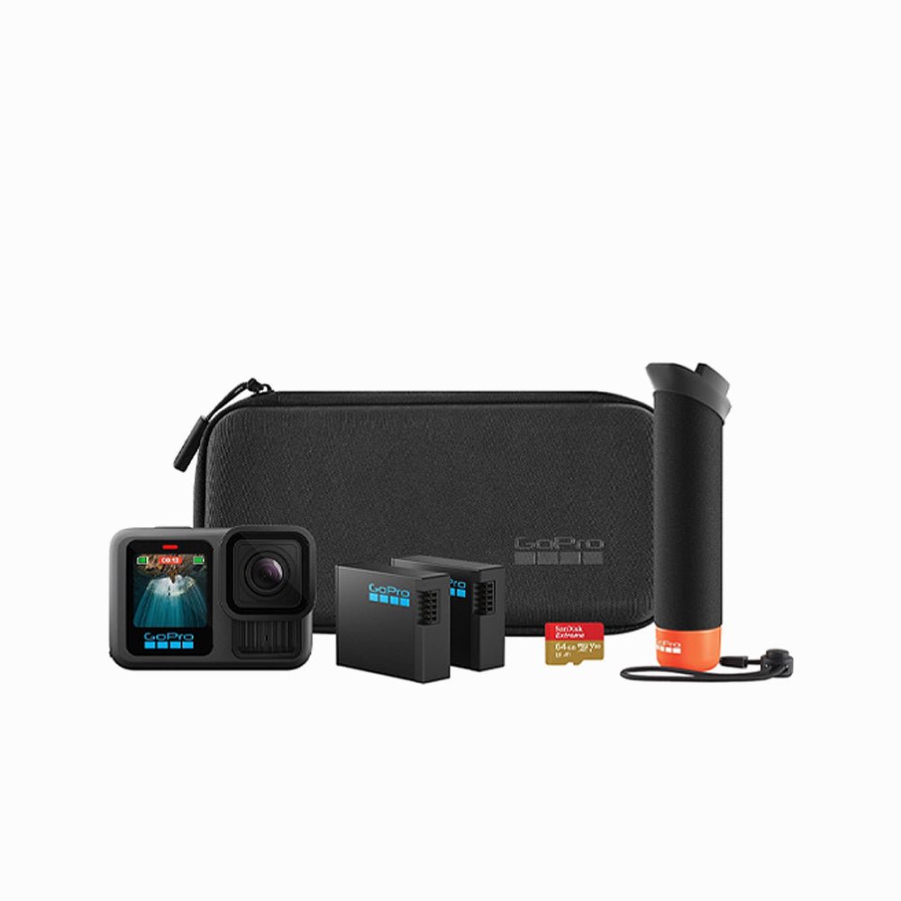 GoPro HERO13 Black Accessory Bundle - Includes The Handler (Floating Hand Grip), 2 Enduro Batteries, 2 Curved Adhesive Mounts, 64GV SanDisk