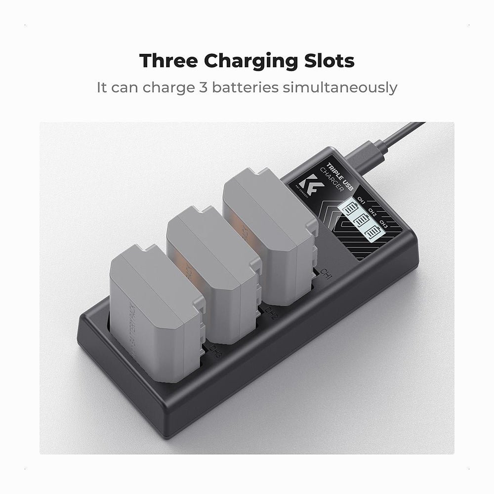 K&F Concept NP-FZ100 Charger, 3-Slot A7iii Battery Charger with LCD Display for Sony A7iii A7iv A7Rv A6700 A6600 A9 A1 FX3 FX30 ZV-E1 Camera thumbnail 2