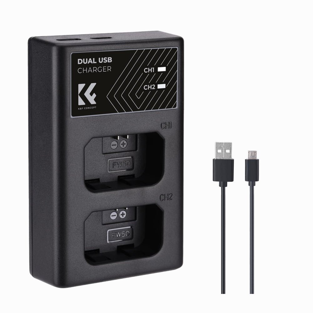 K&F Concept NP-FW50 Battery Charger, Dual Slot Quick Charger for Sony A6000, A6500, A6300, A6400, A7, A7II, A7RII, A7SII, A7S, A7S2, A7R, A7