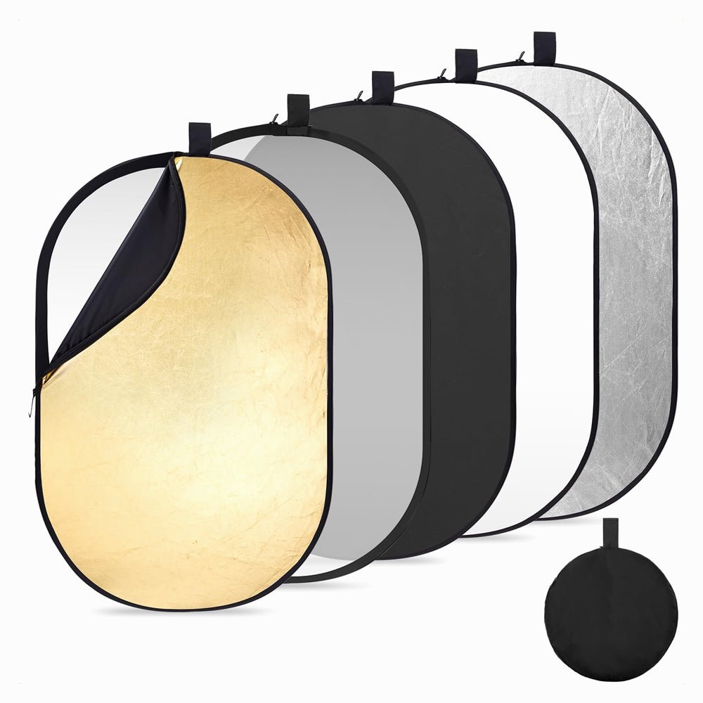 K&F Concept (100x150cm) 5-in-1 Oval Foldable Reflector with Carrying Bag, Gold, Silver, Black, White Reflective Fabric and Translucent Soft