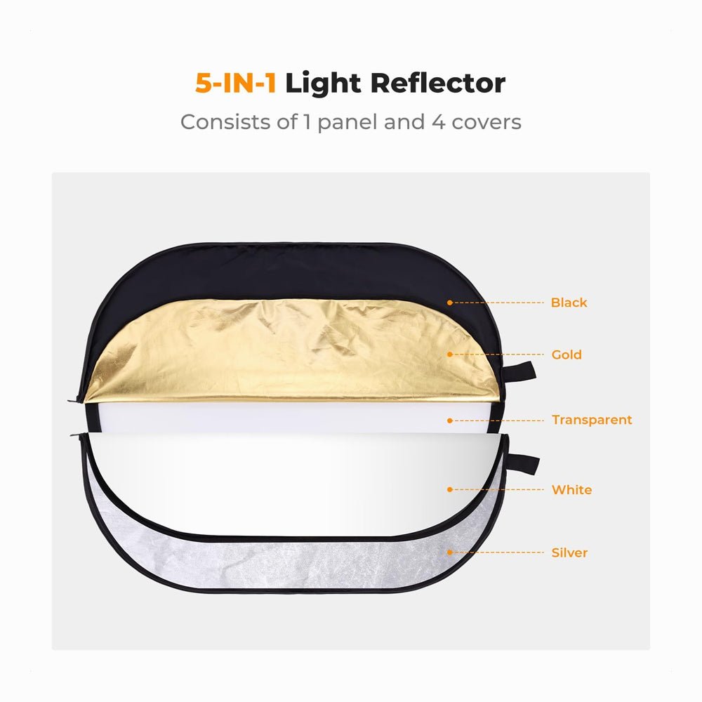 K&F Concept (100x150cm) 5-in-1 Oval Foldable Reflector with Carrying Bag, Gold, Silver, Black, White Reflective Fabric and Translucent Soft  thumbnail 2