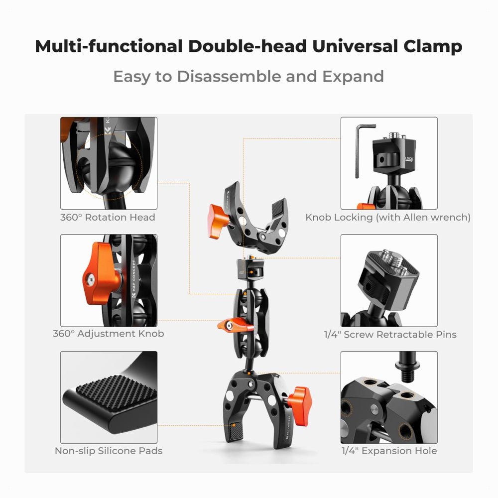 K&F Concept MS25 Super Clamp with Dual Ballhead Magic Arm (KF31.096) thumbnail 2