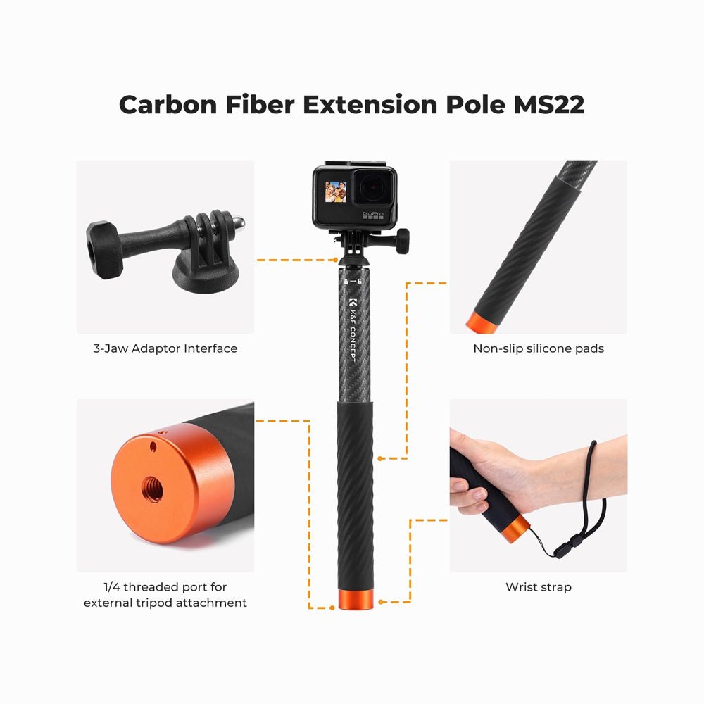 K&F Concept Invisible Selfie Stick, Extension Carbon Long Pole（127cm）for Insta360 Camera (KF09.140) thumbnail 2