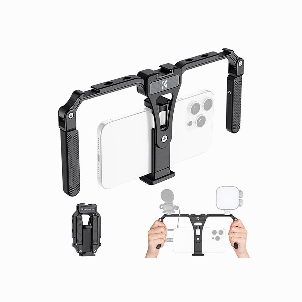 K&F Concept Smartphone Video Rig with Dual Handles, Foldable Aluminum Video Stabilizer Phone Video Rig (KF31.092) thumbnail 2