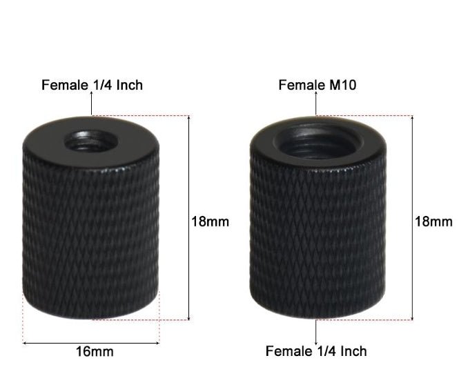 Female 1/4" - Female M6 tripod adapter Aluminum Black, Aluminum (CS078) thumbnail 2