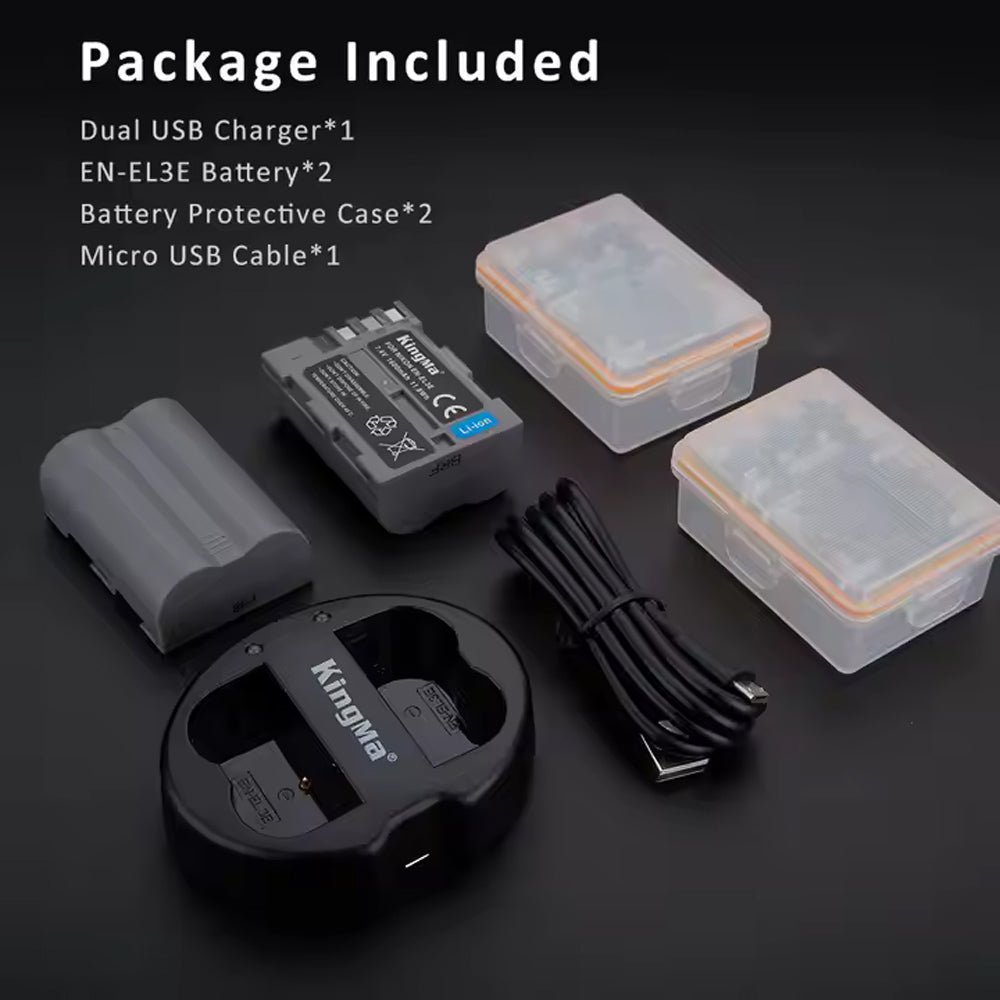 KingMa 2-Pack 1600mAh EN-EL3e Battery and Usb Dual Charger for Nikon thumbnail 2