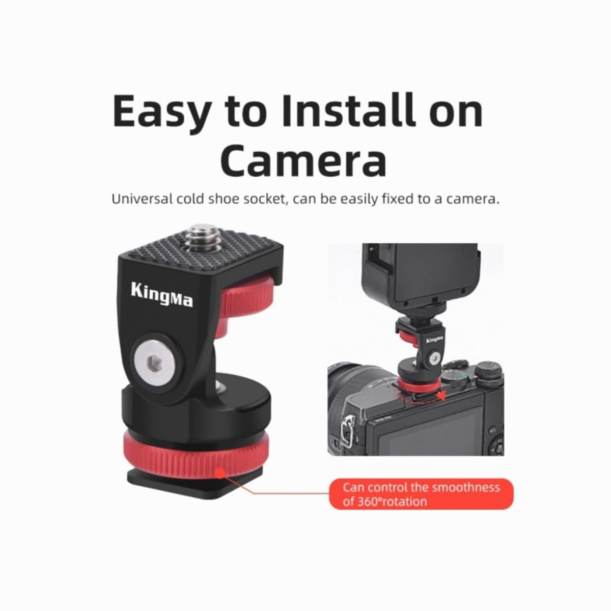 KINGMA VL007 Aluminum Cold Shoe Camera Bracket Mount Rotate 1/4 Screw thumbnail 2