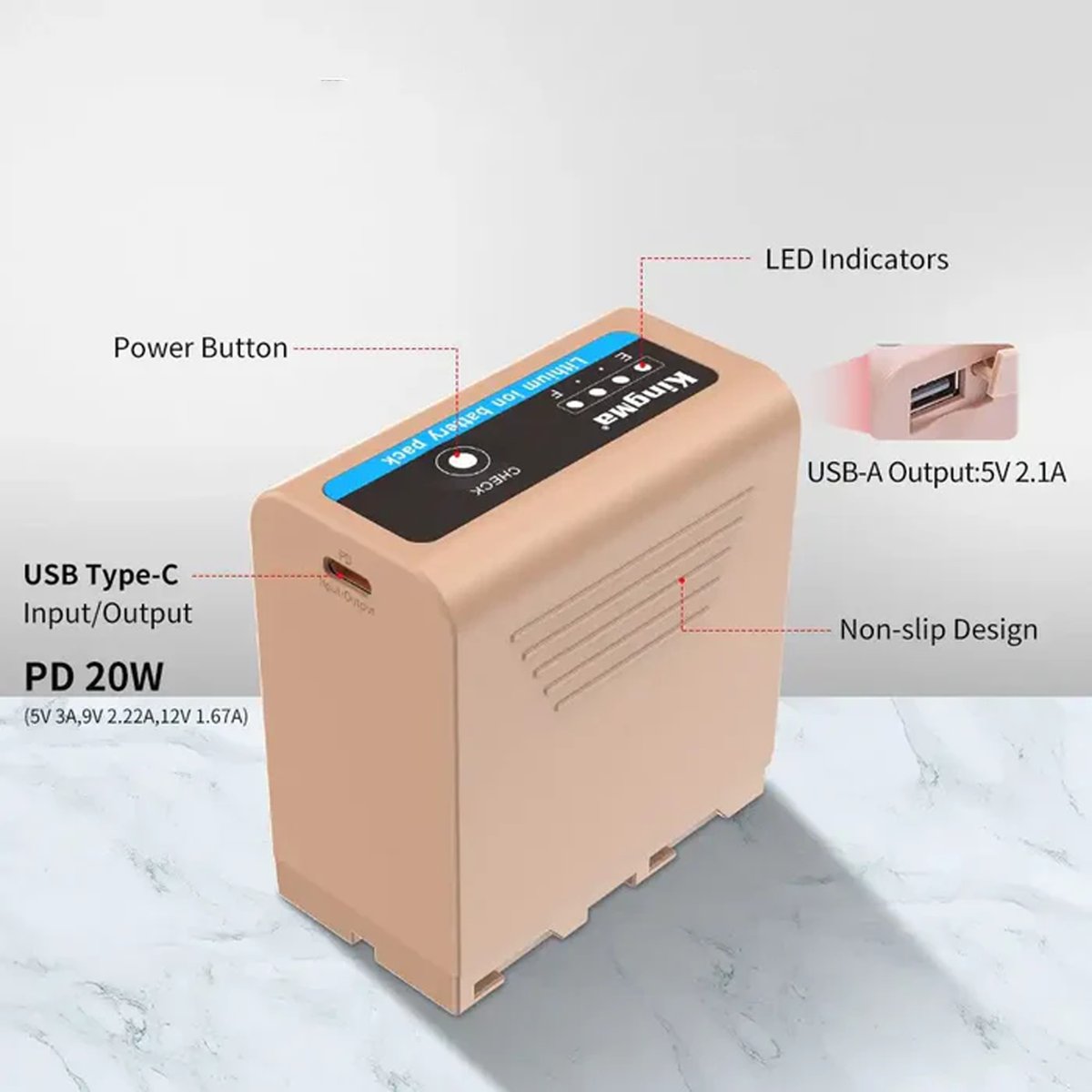 Kingma Sony NP-F970 Battery 7800mAh with Type-C USB charging port thumbnail 2