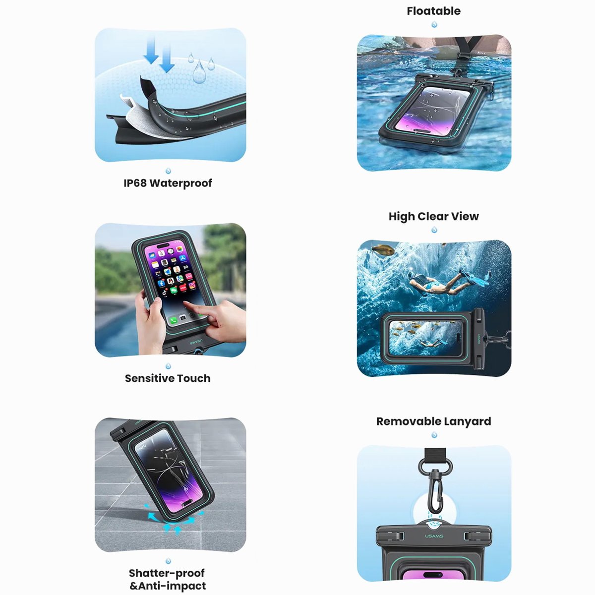USAMS US-YD013 WATERPROOF CASE 6.7" IP68 WHITE thumbnail 2
