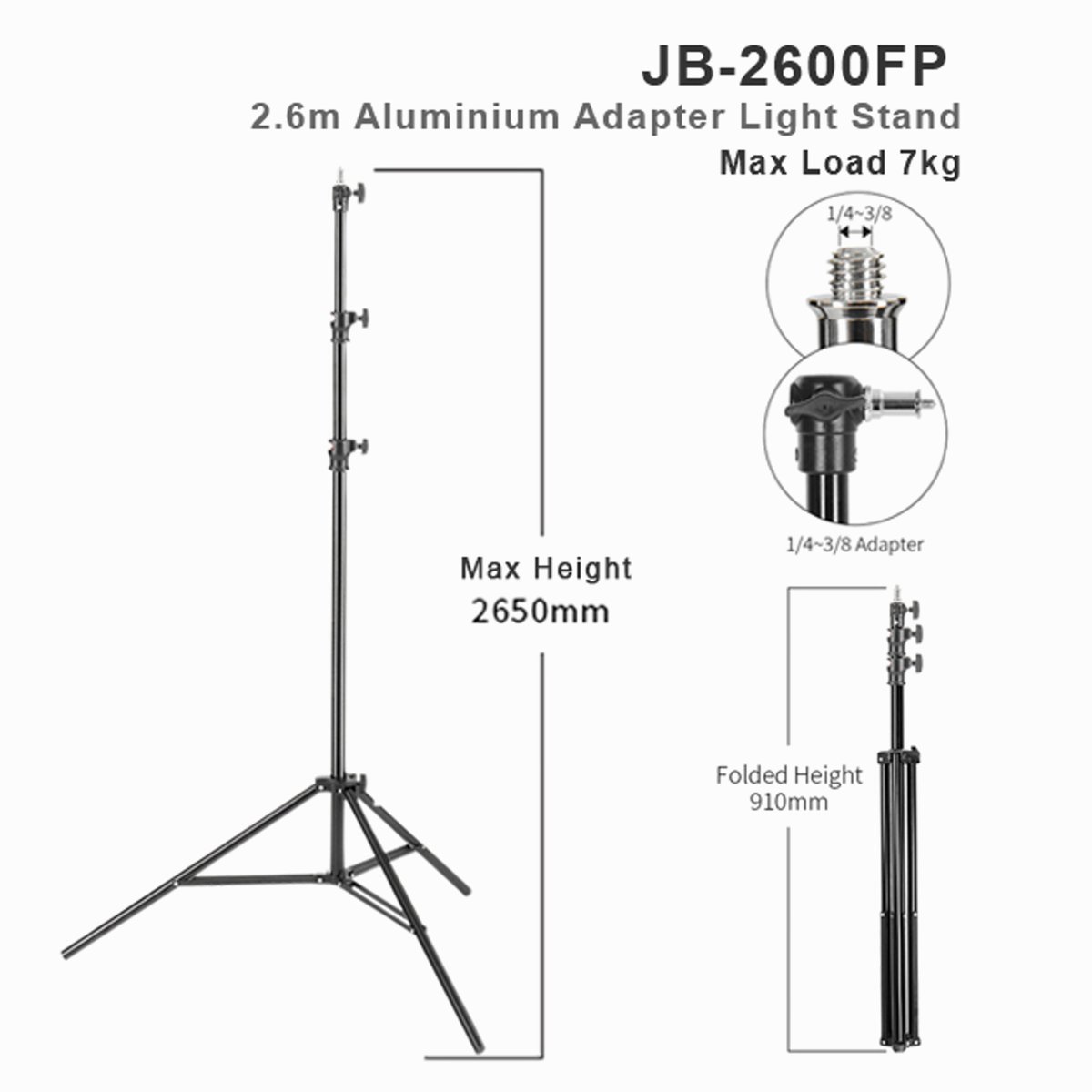 Jinbei JB-2600FP Aluminium Light Stand 2.6m tall ( Air Cushioned) thumbnail 2