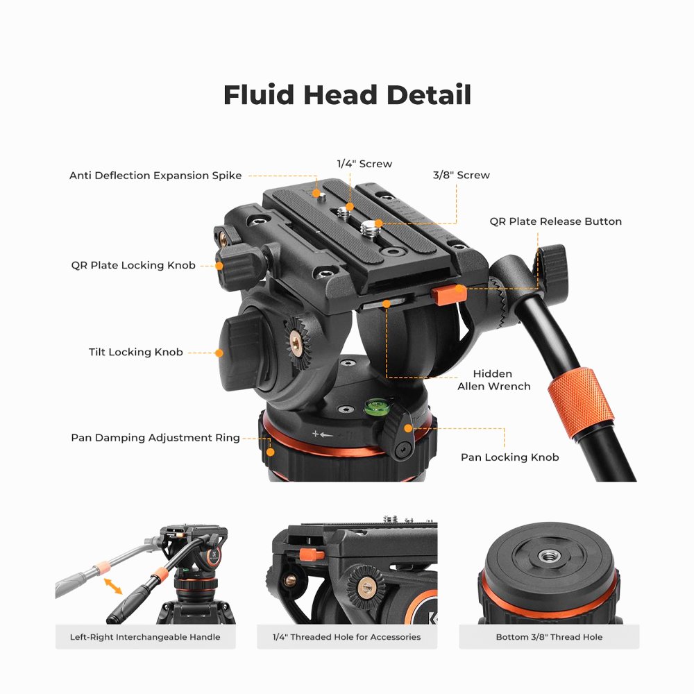 K&F Concept VA3+BV50 Aluminum Alloy Video/Camcorders Tripod-KF09.147V1 thumbnail 2