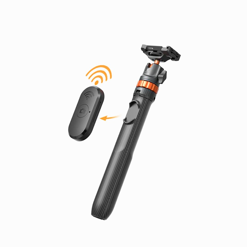 K&F Concept KF09.127V1Tripod Phone Selfie Stick, Black And Orange With Bluetooth Remote Control + Gopro Adapter MS08