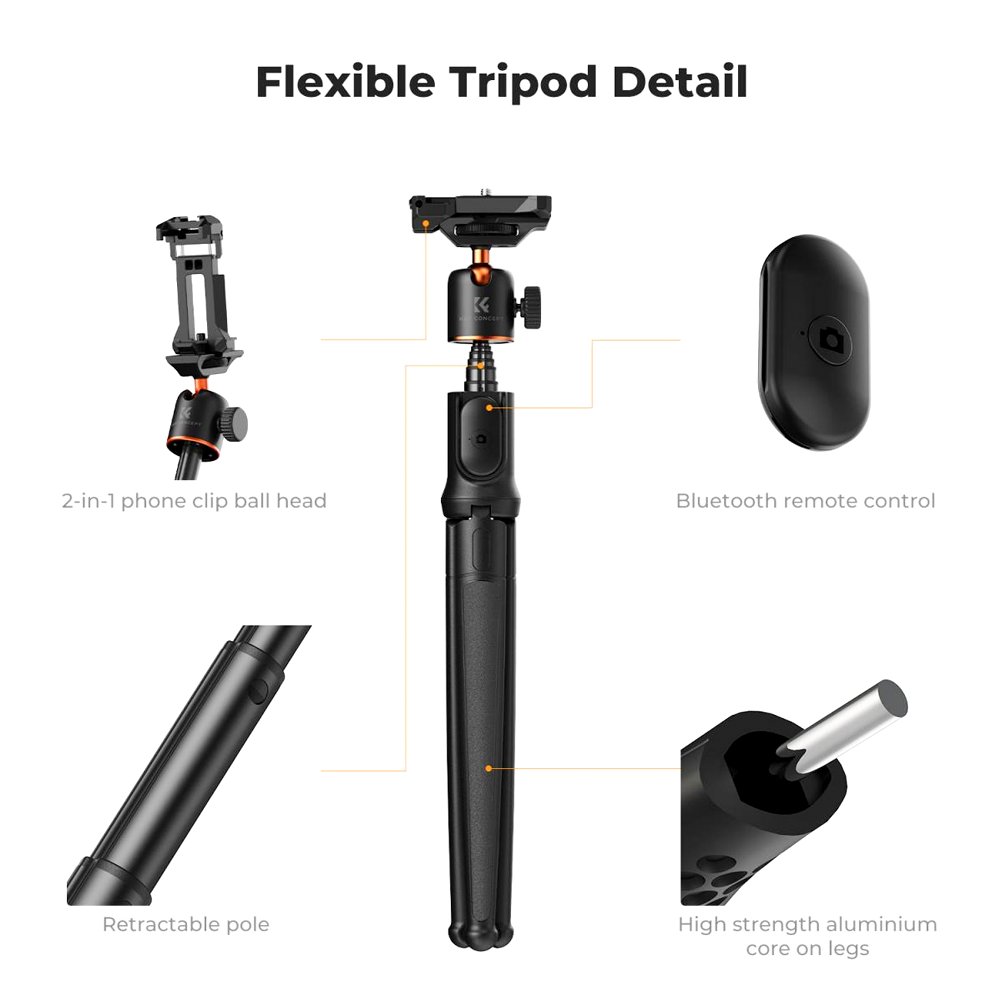 K&F Concept KF09.152 Phone Tripod, Extendable Flexible Tripod with Remote 24in Small Tripod MS29 thumbnail 2