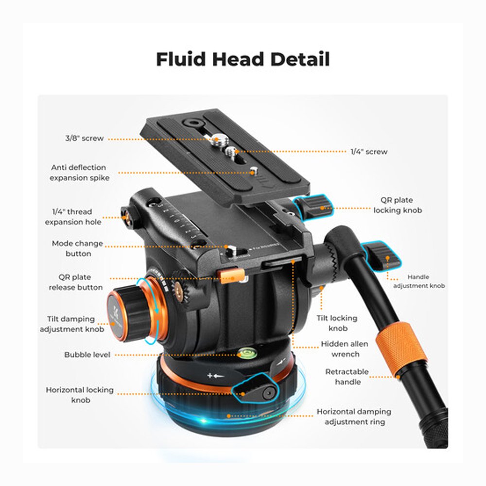 K&F Concept VA3 Heavy-Duty Aluminum Tripod with BV20 Fluid Head thumbnail 2