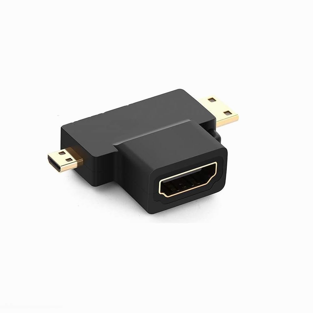 T SHAPE 3 IN 1 HDMI FEMALE TO MINI & MICRO HDMI MALE 90 DEGREE MULTI ADAPTER thumbnail 2