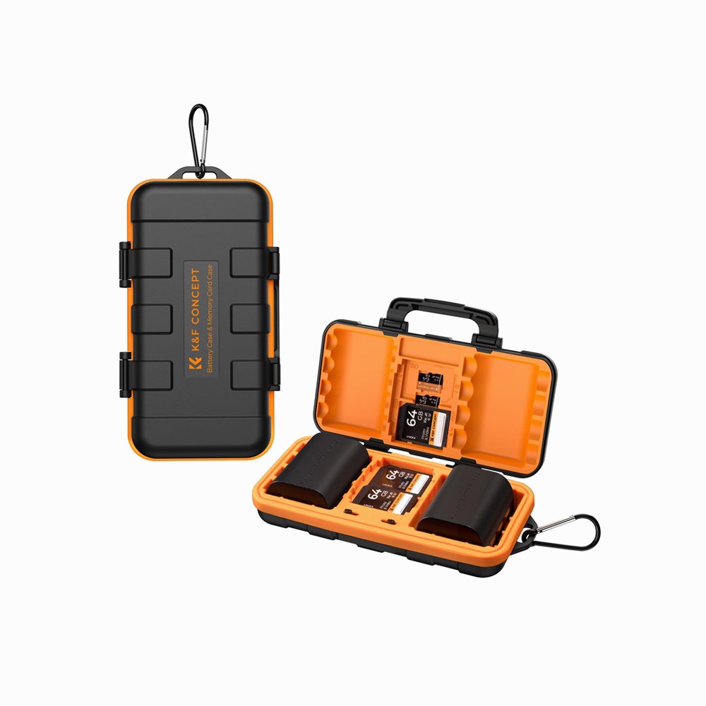 K&F Concept 16 Slots Memory Card & Camera Battery Case, Water-Resistant SD CF TF Battery Holder for 2 Camera Batteries, 8 AAA Batteries, 2 C