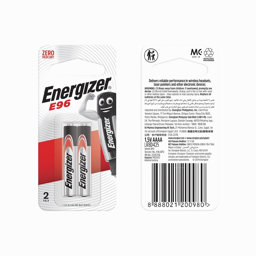 Energizer E96 AAAA Alkaline Battery (2 pack) thumbnail 2