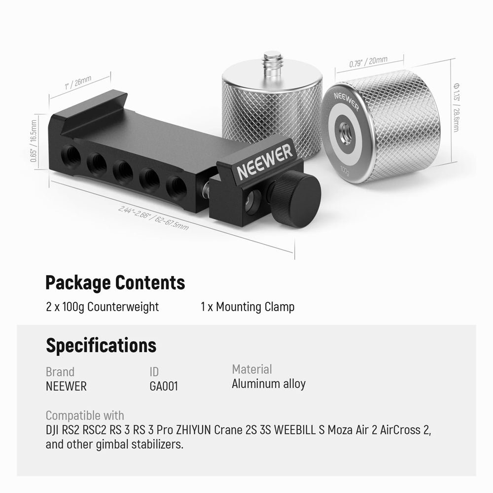 NEEWER GA001 Gimbal Counterweights and Clamp Kit for DJI thumbnail 2